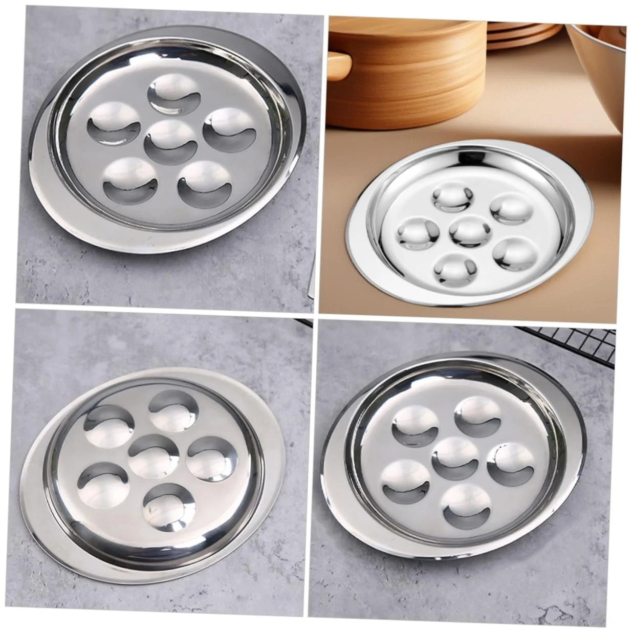 Набор тарелок для улиток Veemoon 2 шт. нержавеющая сталь для запекания яиц термостойкие Сребристый, фото №8