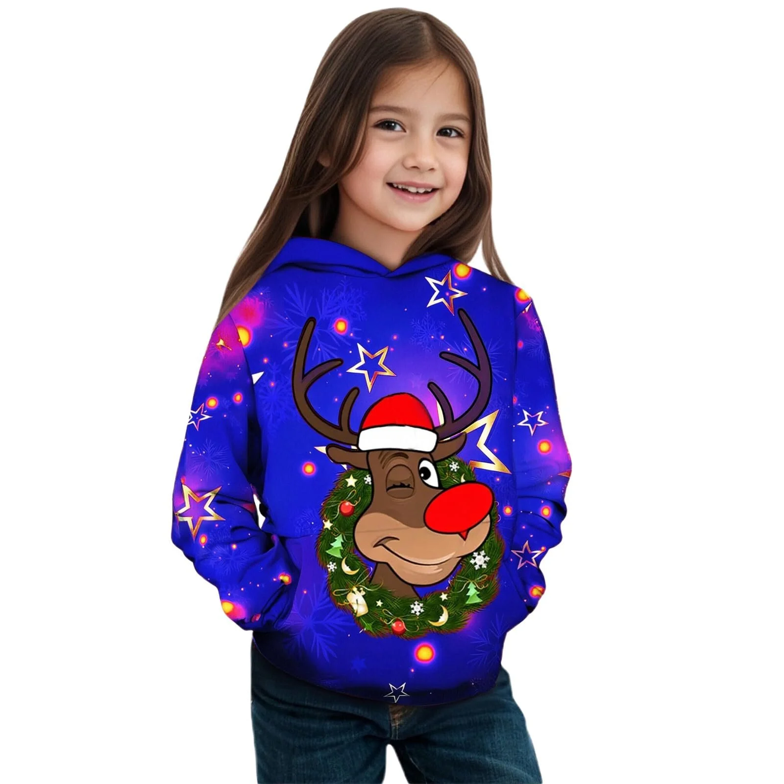 Худі Різдвяне для дівчаток з принтом оленя, тепла флісова, фото №1
