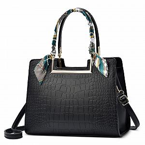 Женская Сумка FOLOVEYA с Крокодиловым Узором, Черная - Фото 1