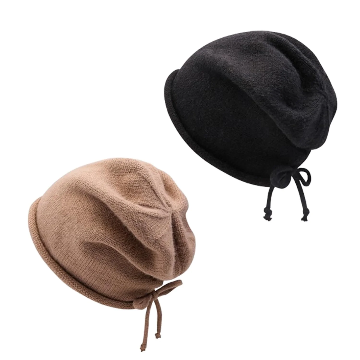 Шапка-бини Вязаная Удлиненная с закатанным краем, фото №1 Шапка-бини Вязаная Удлиненная с закатанным краем, фото №1