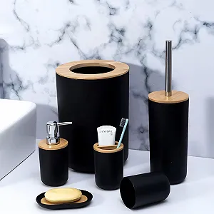 Набір для ванної кімнати Retoo 6 предметів, дозатор мила, тримач для зубних щіток, мильниця, склянка, органайзер, чорний колір ціна на synthetic.ua - Фото 1 Набір для ванної кімнати Retoo 6 предметів, дозатор мила, тримач для зубних щіток, мильниця, склянка, органайзер, чорний колір synthetic.ua - Фото 1