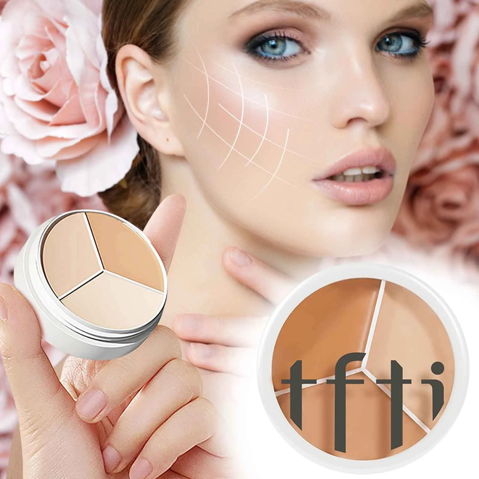 Палетка консилеров TFTI Tri-Colour, кремовый консилер, индивидуальное смешивание, корректирует и скрывает темные круги, недостатки, водостойкий, долговременный, контурирование и осветление 3 в 1 (2 штуки), фото №2