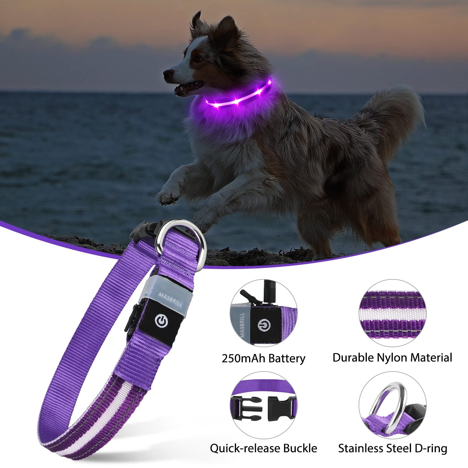 LED ошейник MASBRILL USB Светящийся Водонепроницаемый 3 режима Регулируемый для собак всех размеров, фото №4 LED ошейник MASBRILL USB Светящийся Водонепроницаемый 3 режима Регулируемый для собак всех размеров, фото №4