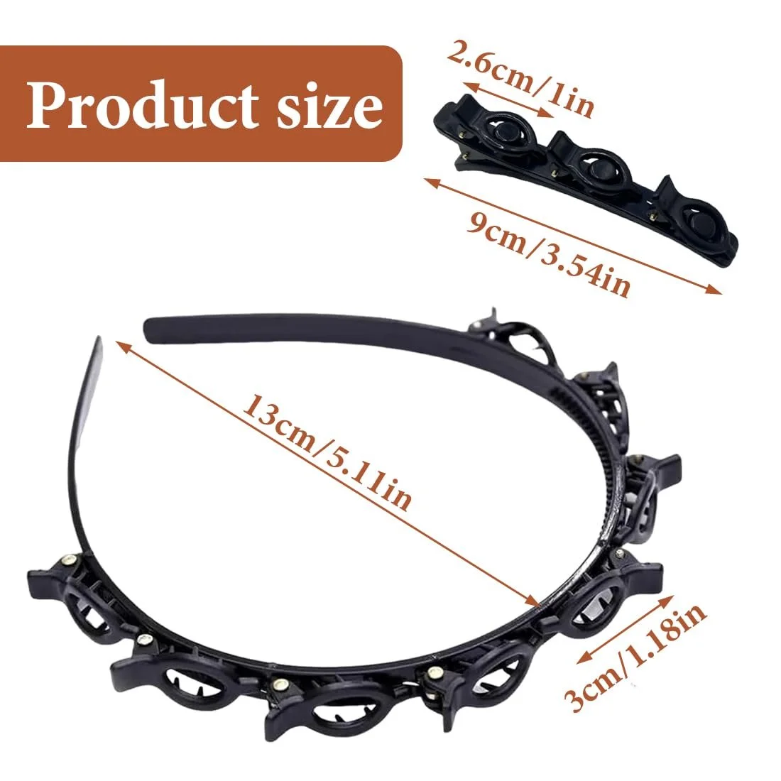 Набір обручів для волосся з кліпсами, 6 шт., фото №2