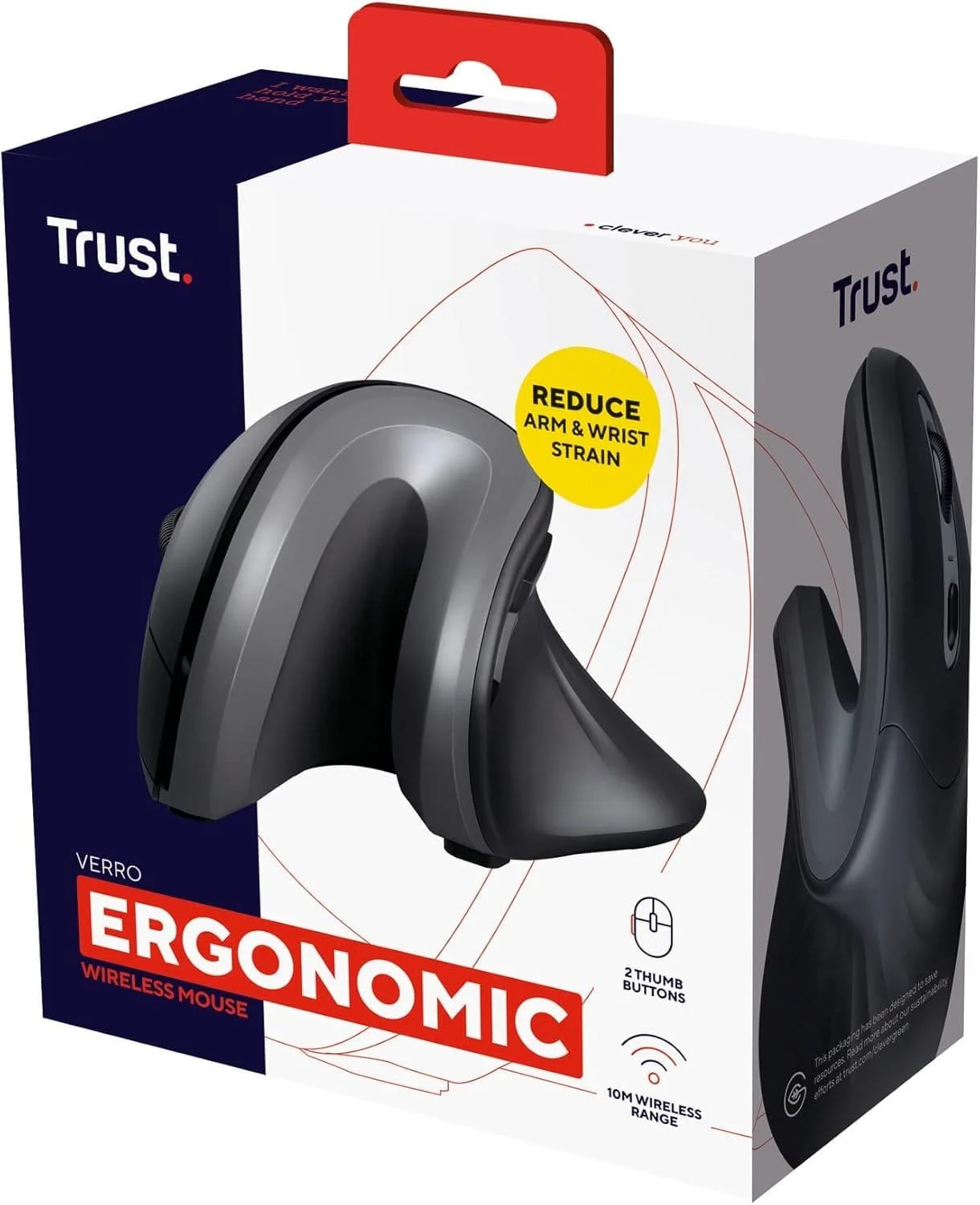 Беспроводная мышка Trust Verro Ergonomic 1600 DPI Черная, фото №7