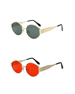 Солнцезащитные очки овальные QLEUIFT винтажные круглые, набор 2 шт. - Фото 1