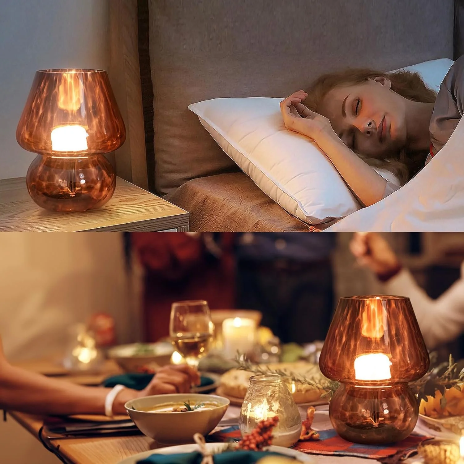 Настільна лампа Mushroom Lamp вінтажна скляна у формі гриба димована 3 режими світла LED ретро, фото №6