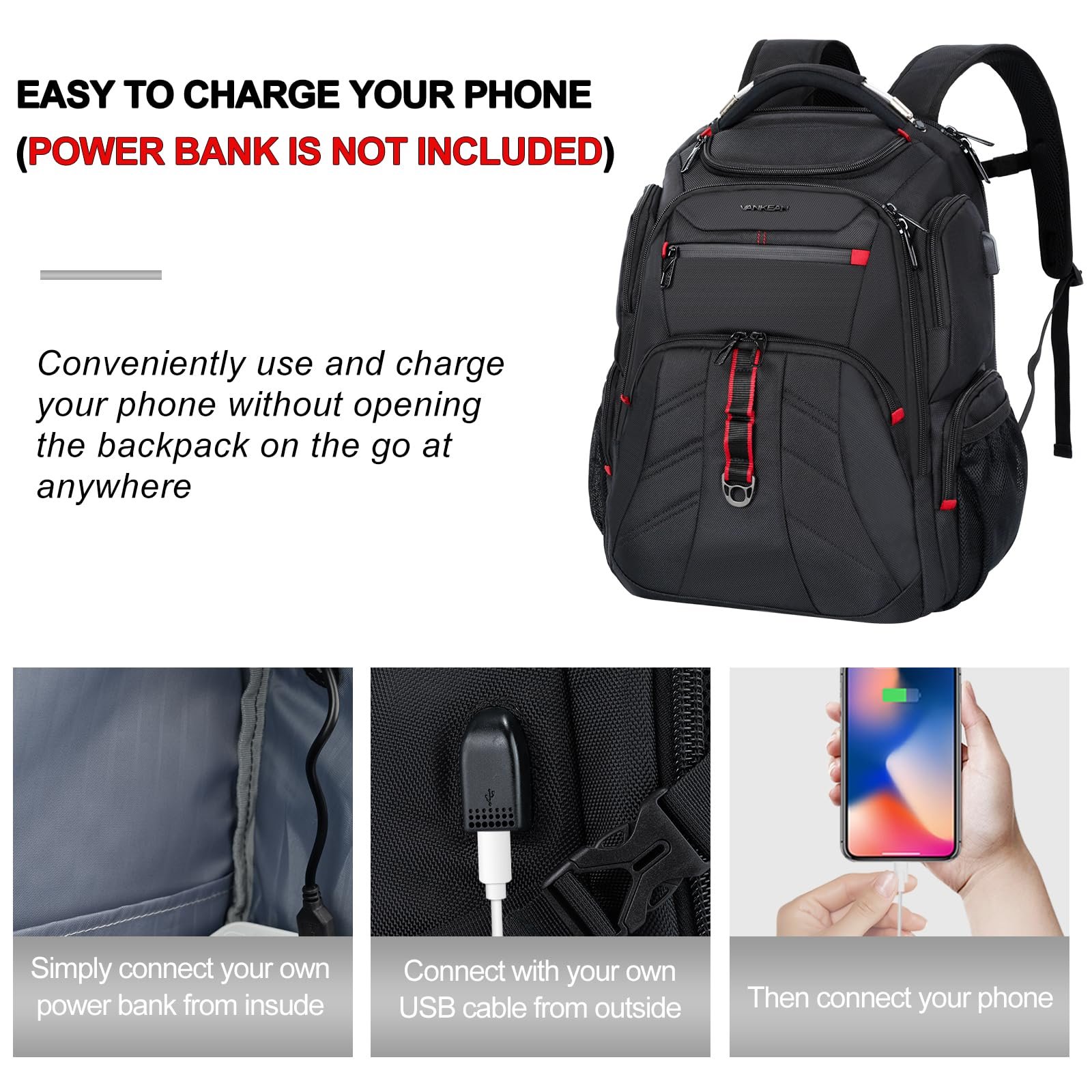 Рюкзак для ноутбука VANKEAN 17.3 Inch XL TSA Friendly Water Resistant Anti-Theft RFID USB Port, фото №4