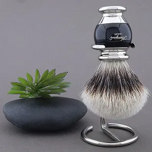 Помазок для бритья Modern Black Silver Tip Badger Hair с держателем Черный/Серебристый synthetic.ua - Фото 1