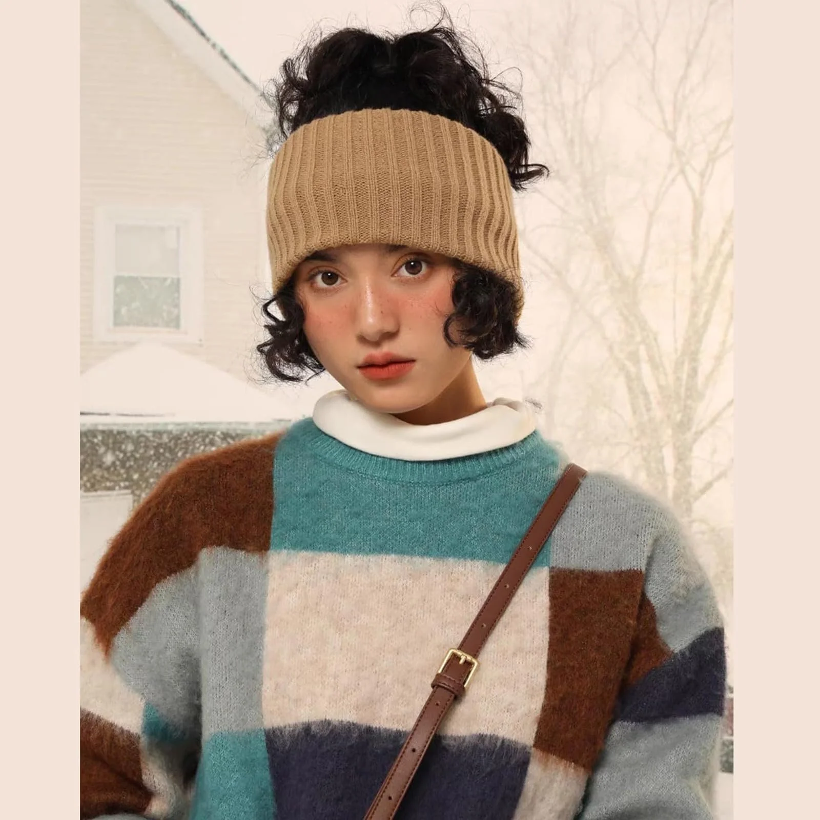 Пов'язка на голову В'язана, еластична, флісова, фото №6