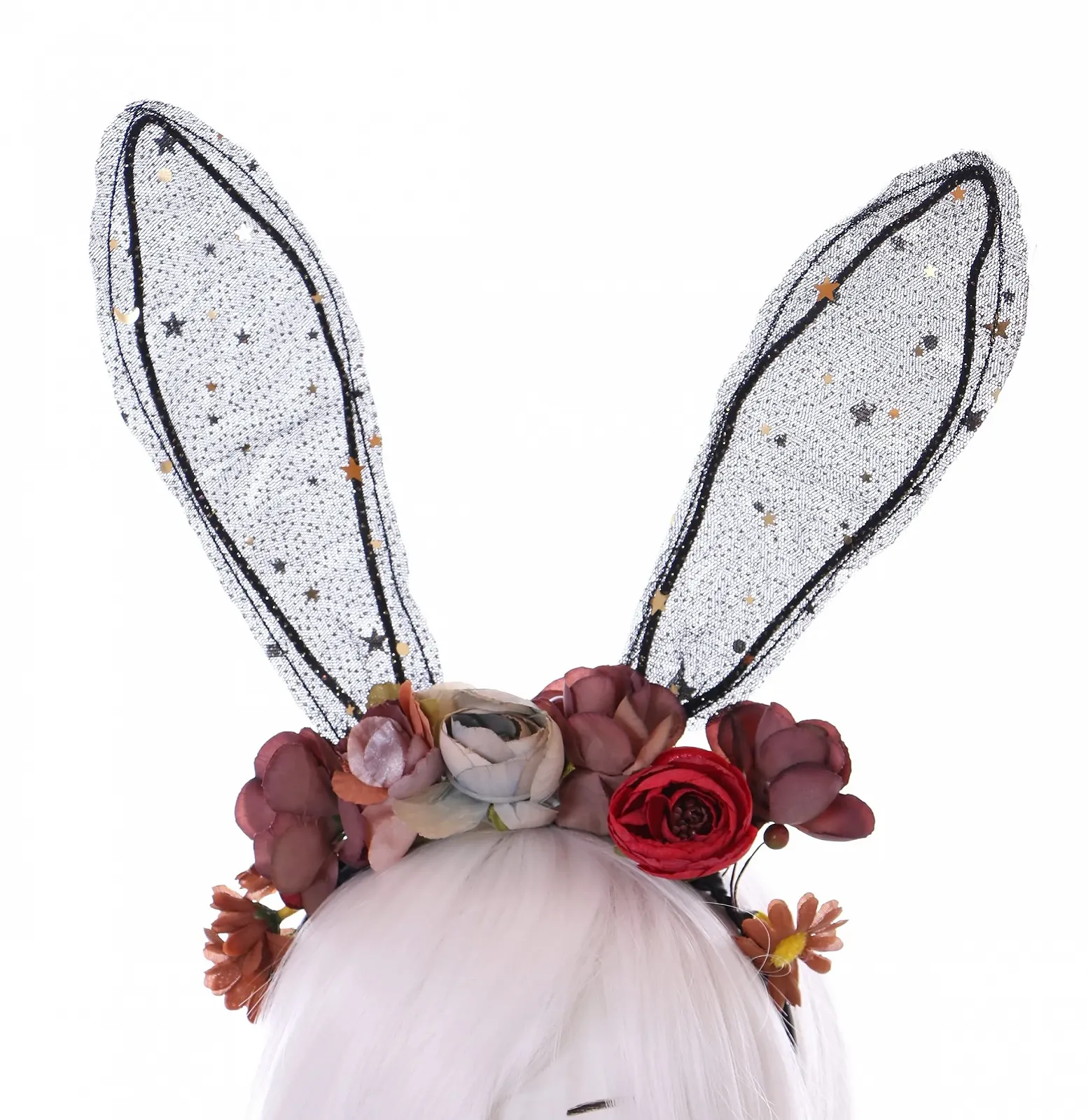 Обруч на голову Зайчик C-75 з кольоровими квітами, вушка кролика, аксесуари для волосся, фото №1