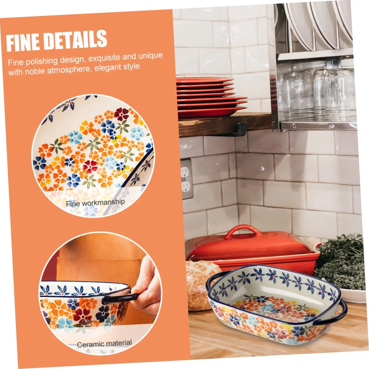 Форма для запікання керамічна, прямокутна, з двома ручками, термостійка, фото №9