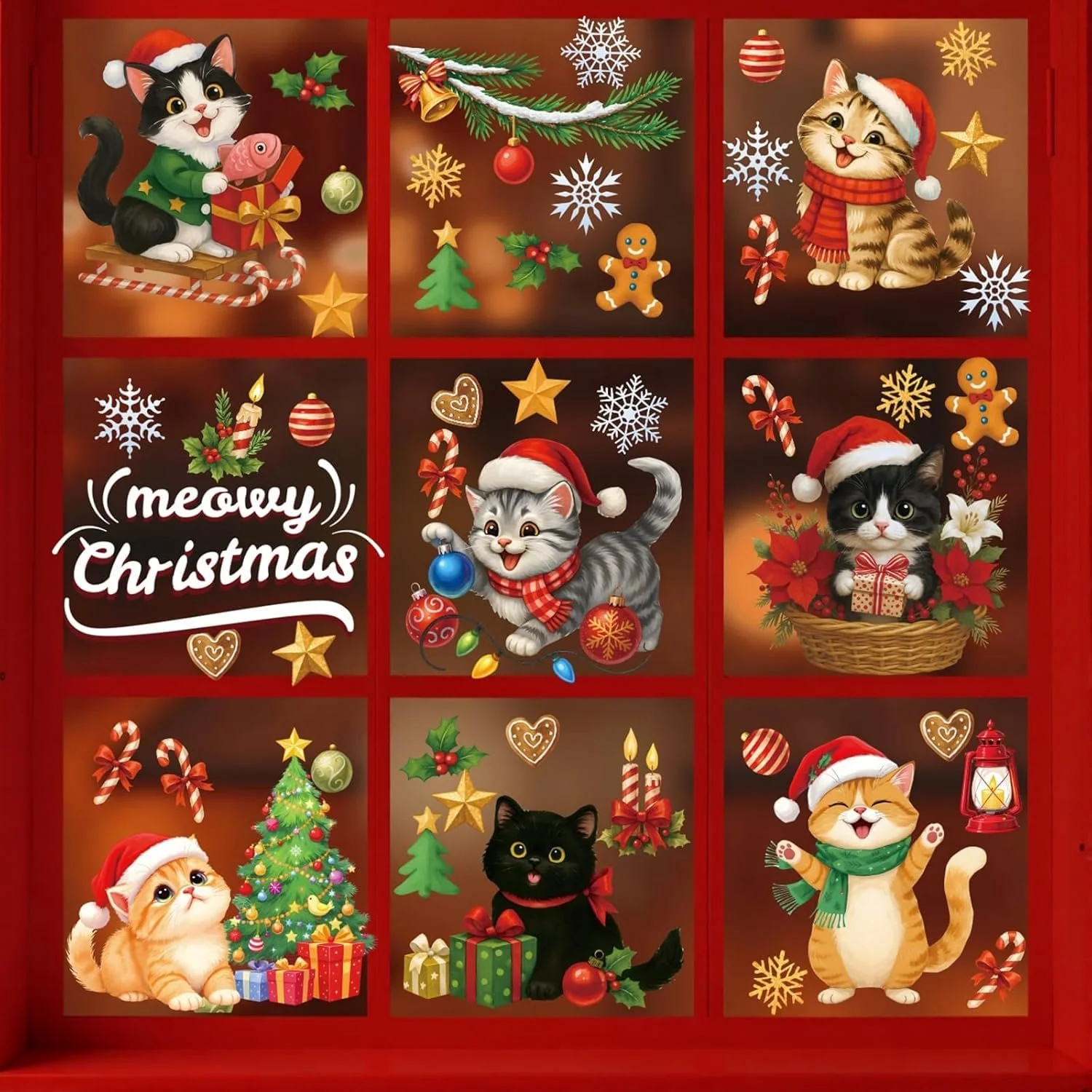 Наклейка на вікно CHDITB Meow Christmas Cat Window Stickers Vinyl, фото №6