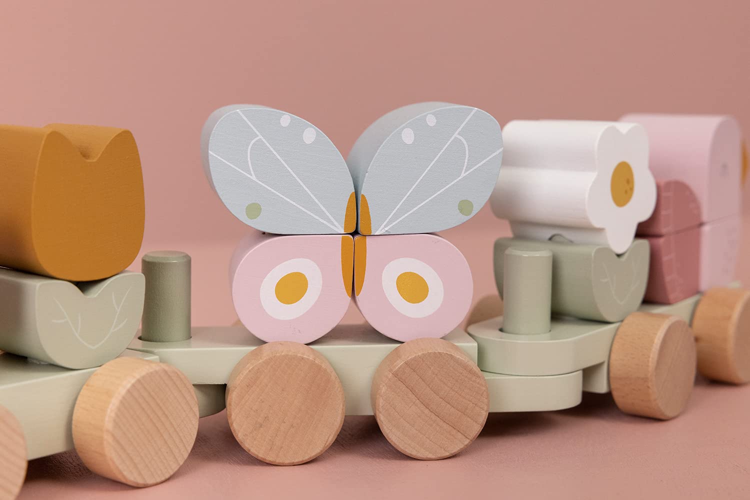 Деревянный поезд Little Dutch 7067 FSC с формами и тяговым шнуром - Цветы и Бабочки, фото №8