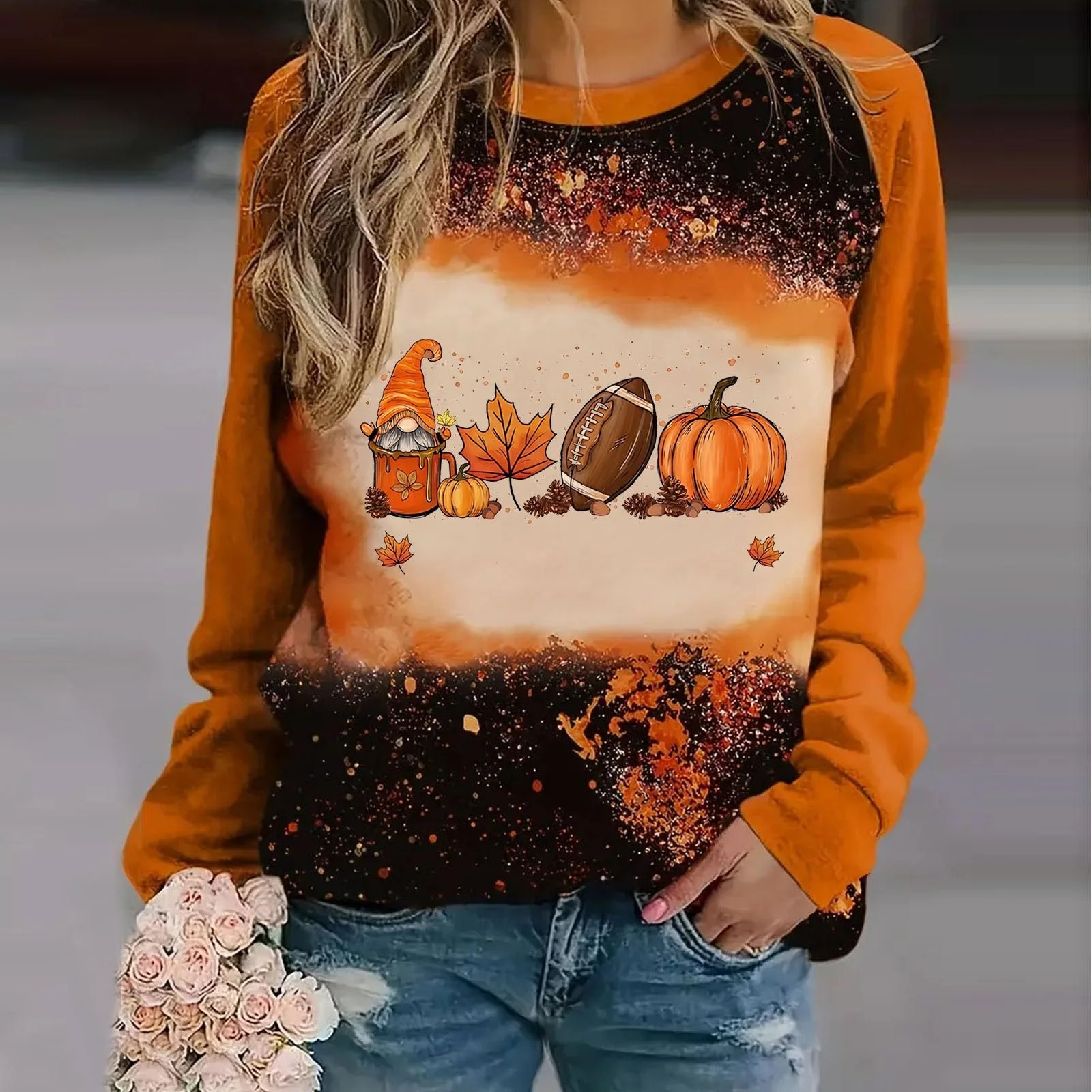 Свитшот Lemoiitea Женский Стильный С круглым вырезом, С длинными рукавами, С принтом, Повседневный, Свободный, Пуловер, Блузка, Топ для отдыха, Рубашка для распродажи, Осенний Зимний, Для вечеринок и праздников, фото №2