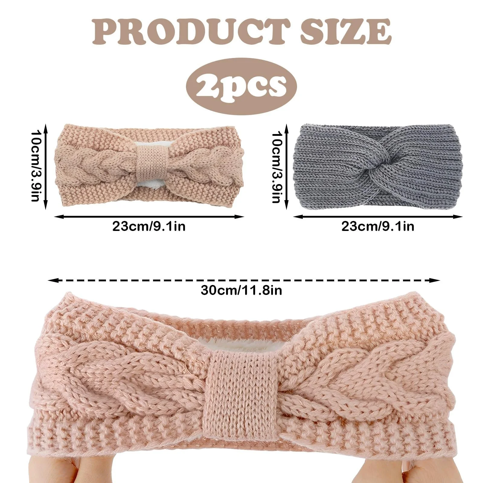 Набір з зимових в'язаних широких пов'язок на голову для жінок, фото №2 Набір з зимових в'язаних широких пов'язок на голову для жінок, фото №2