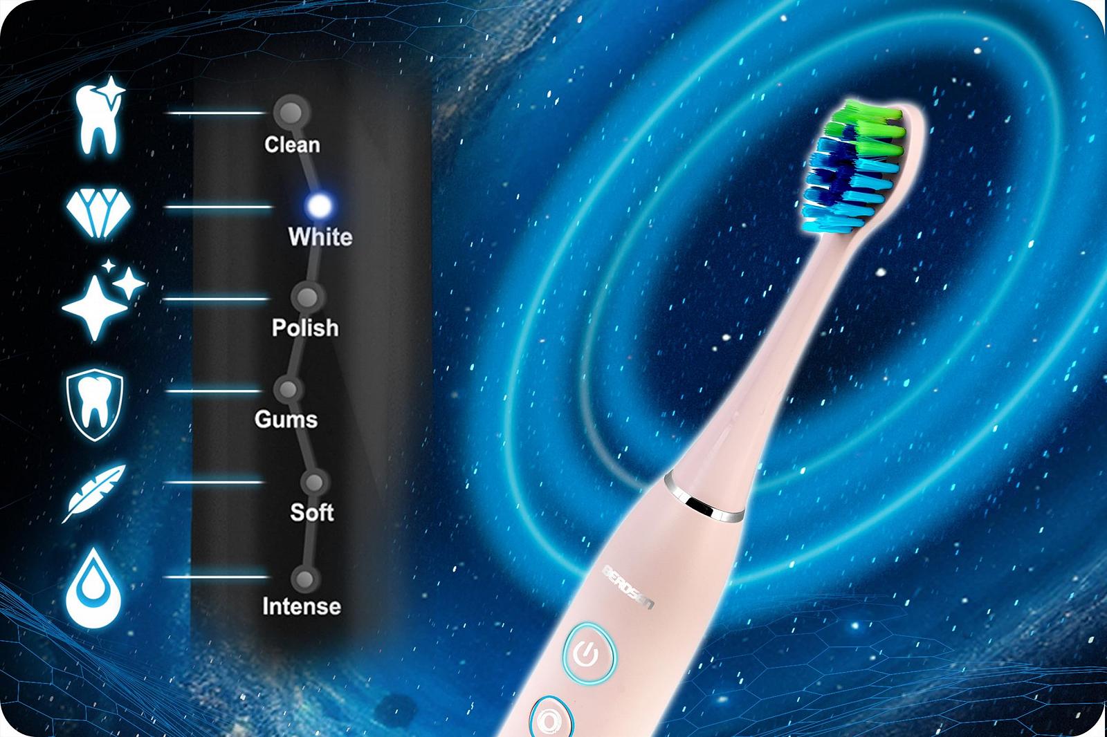 Електрична звукова зубна щітка Berdsen Twin Pack 6 режимів 3 рівні інтенсивності Black - Pink, фото №4