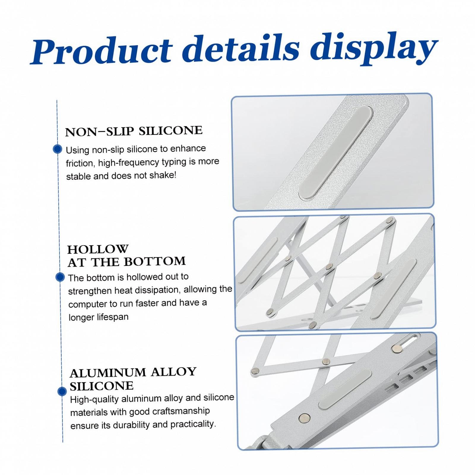 Підставка для ноутбука складана Tofficu з алюмінієвого сплаву, регульована висота, для журналів, книг та планшетів, для навчання та офісів, фото №5