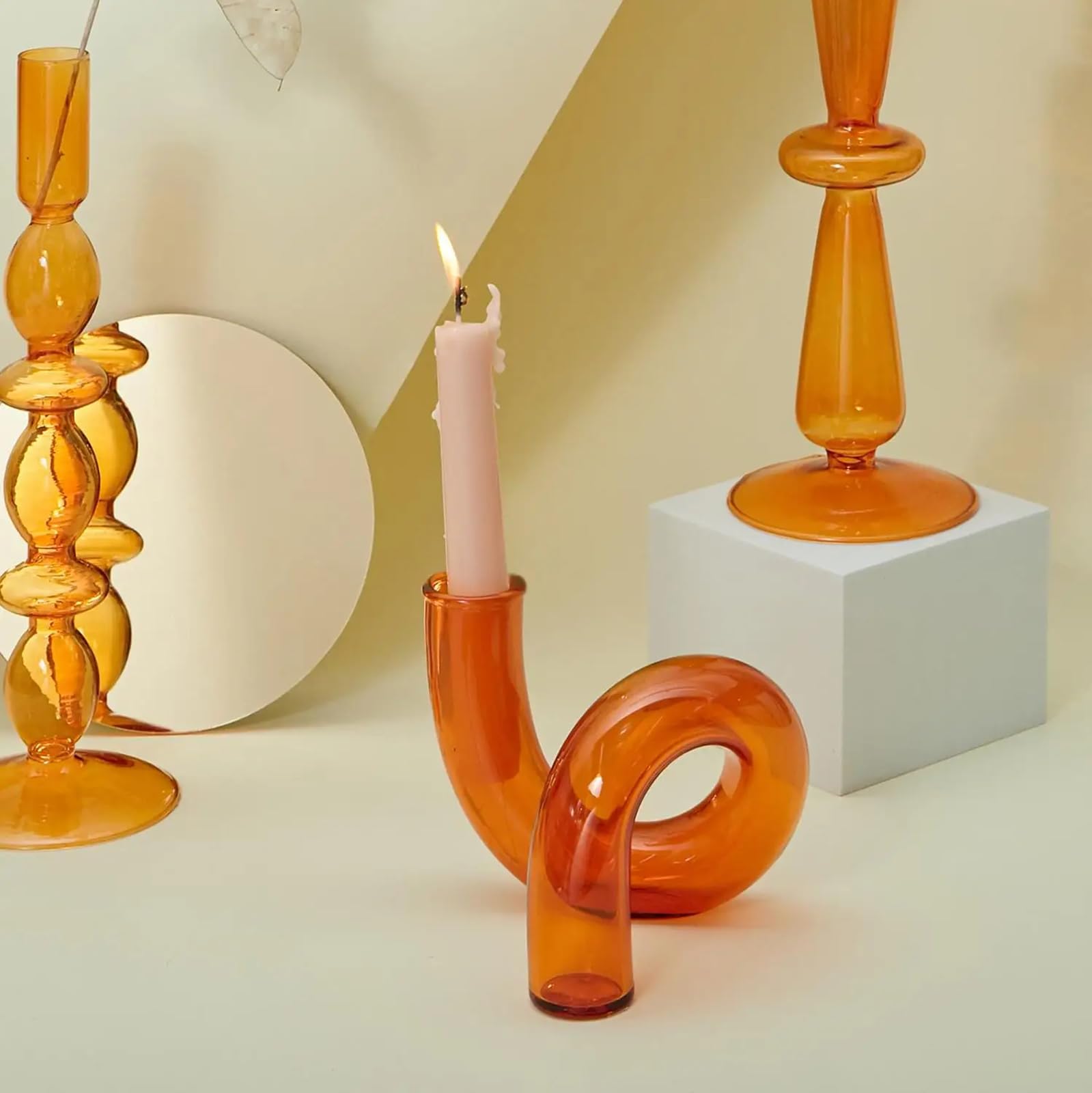 Подсвечник UXIYI Clear Glass Романтический прозрачный стеклянный декоративный для стола оранжевый, фото №6