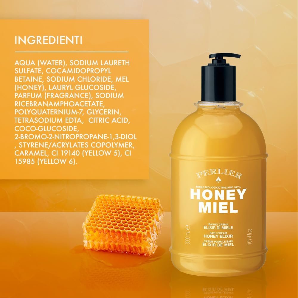 Крем для ванни Perlier Honey Miel Honey 100% італійський органічний мед 3000 мл з дозатором, фото №2