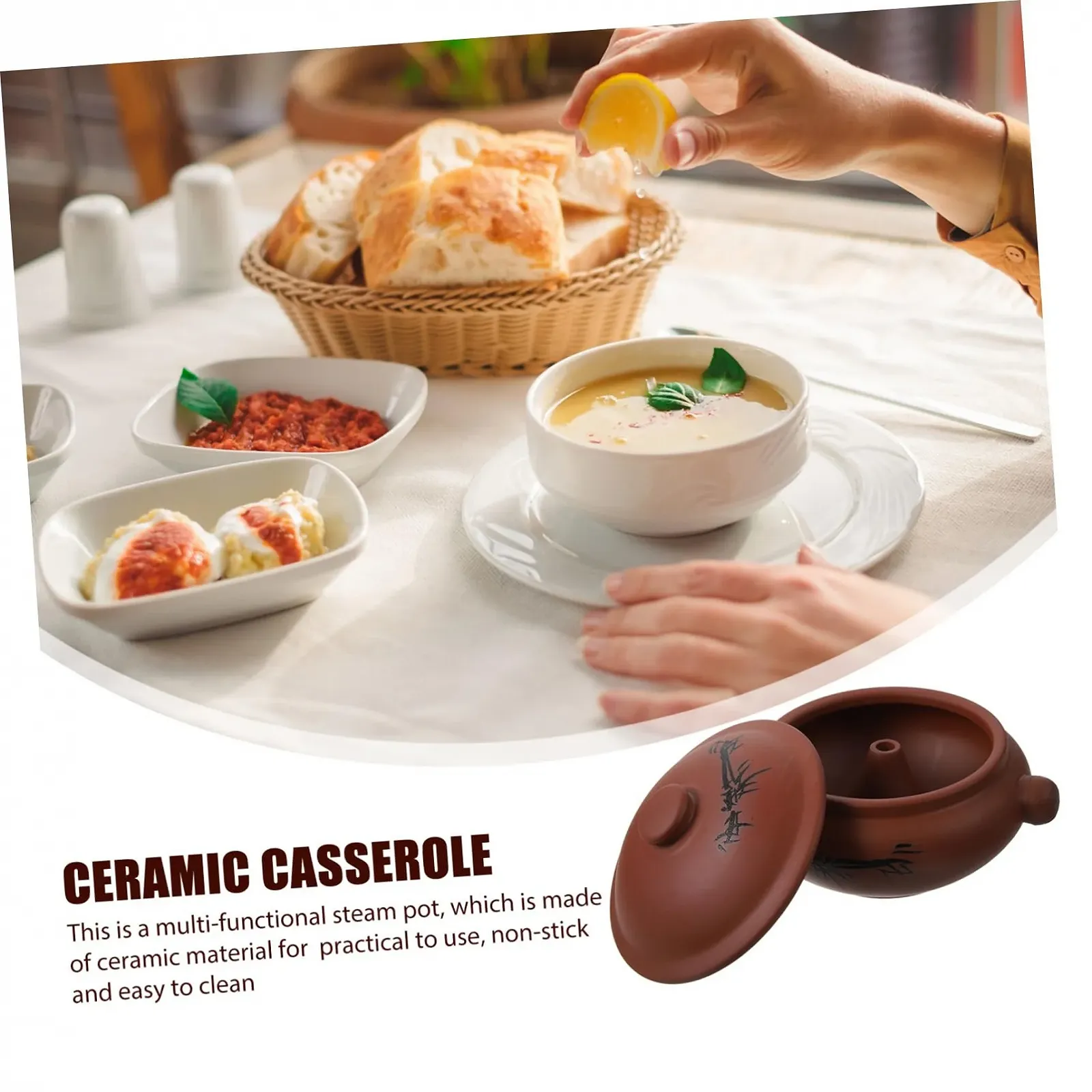 Керамическая кастрюля-пароварка VALICLUD для тушения и варки супа для домашнего использования, фото №8