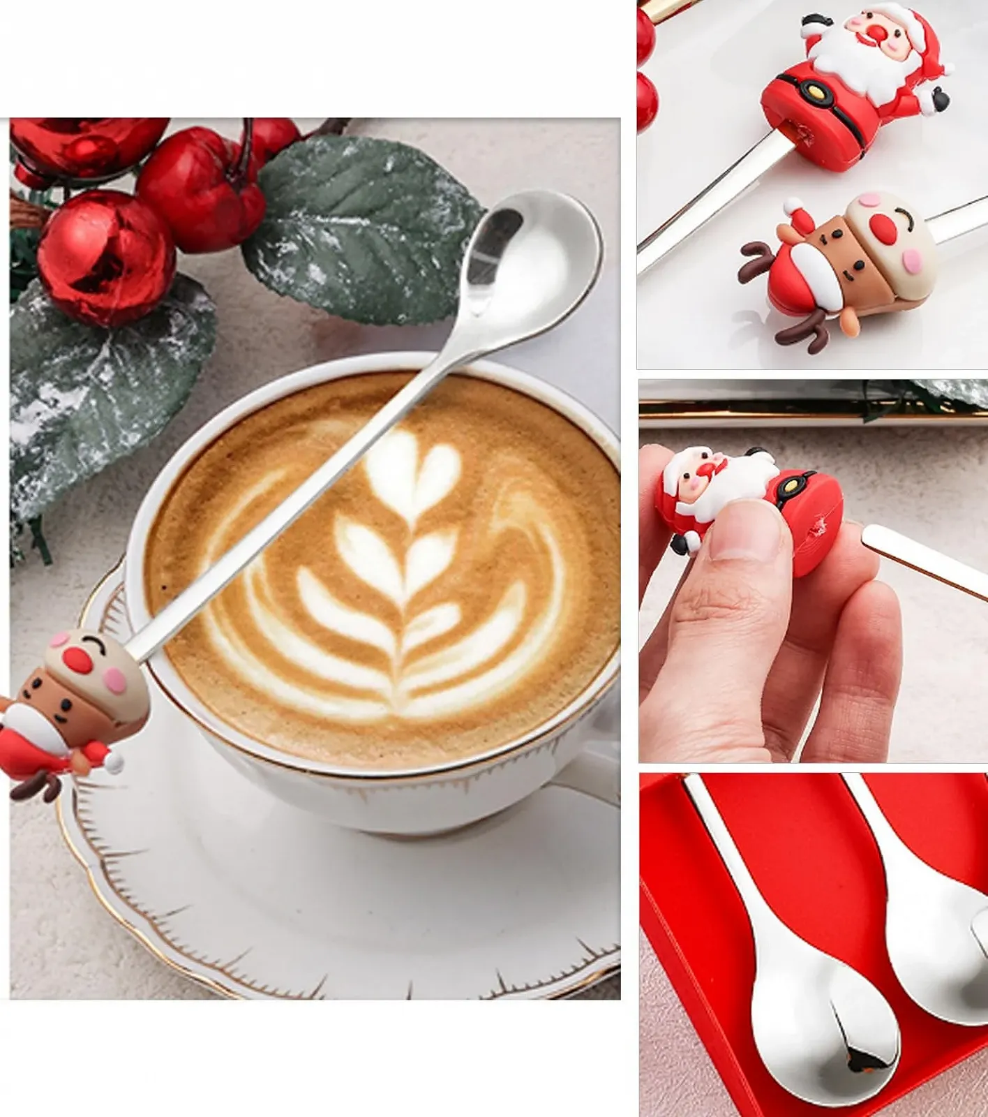 Набор Рождественских Ложек, Ложка Рождественская, Ложка для кофе, Набор Рождественских Ложек для кофе из нержавеющей стали, Маленькая Бытовая Ложка, Ложка для десерта, Чайная ложка, Серебряная, 6 шт, фото №3