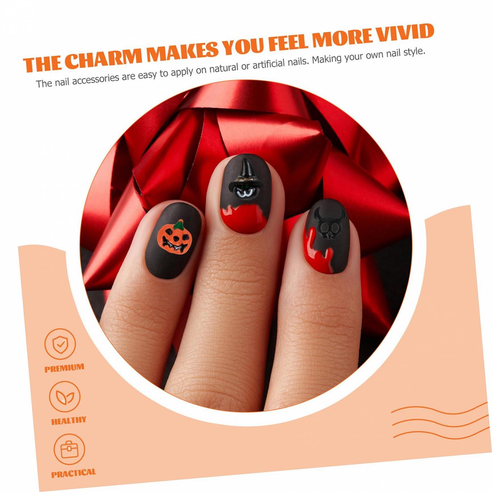 Украшения для ногтей MERRYHAPY Набор 30 шт., Хэллоуин, Черный, фото №5