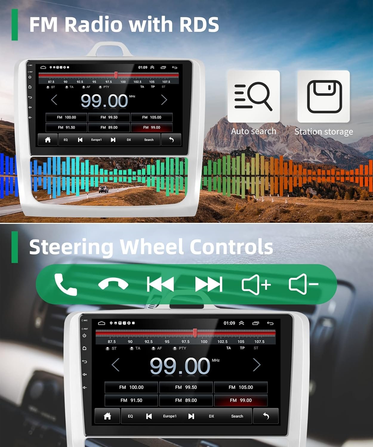 Штатна автомагнітола Hodozzy для Ford Focus 2004-2011 / 9" / Сенсорна / 2/32Гб / Android 13 / Apple CarPlay / Android Auto / Bluetooth / WI-FI / GPS / USB, фото №5