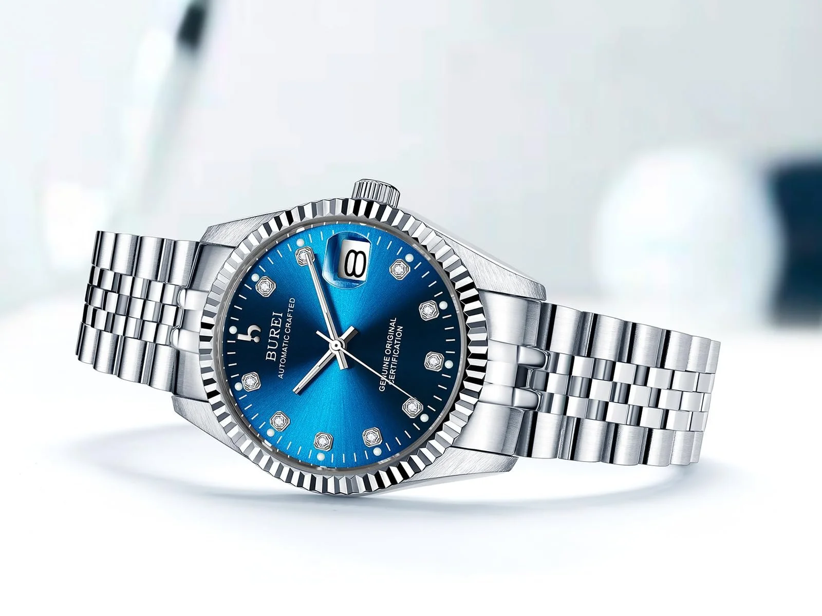 Мужские часы BUREI Автоматические механические наручные часы Сапфировое стекло Нержавеющая сталь с автоматической датой, фото №4 Мужские часы BUREI Автоматические механические наручные часы Сапфировое стекло Нержавеющая сталь с автоматической датой, фото №4