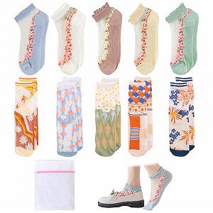 Носки Нейлоновые Женские Цветочный узор, 10 пар, разноцветные - Фото 1