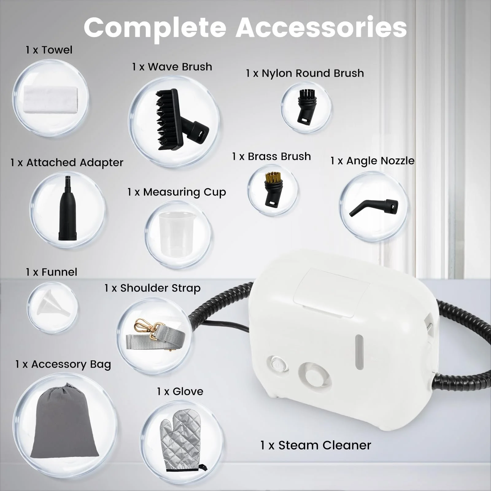 Пароочиститель FANTASK 1600 W 3 Bar 1000 ml 10 аксессуаров Белый, фото №6 Пароочиститель FANTASK 1600 W 3 Bar 1000 ml 10 аксессуаров Белый, фото №6