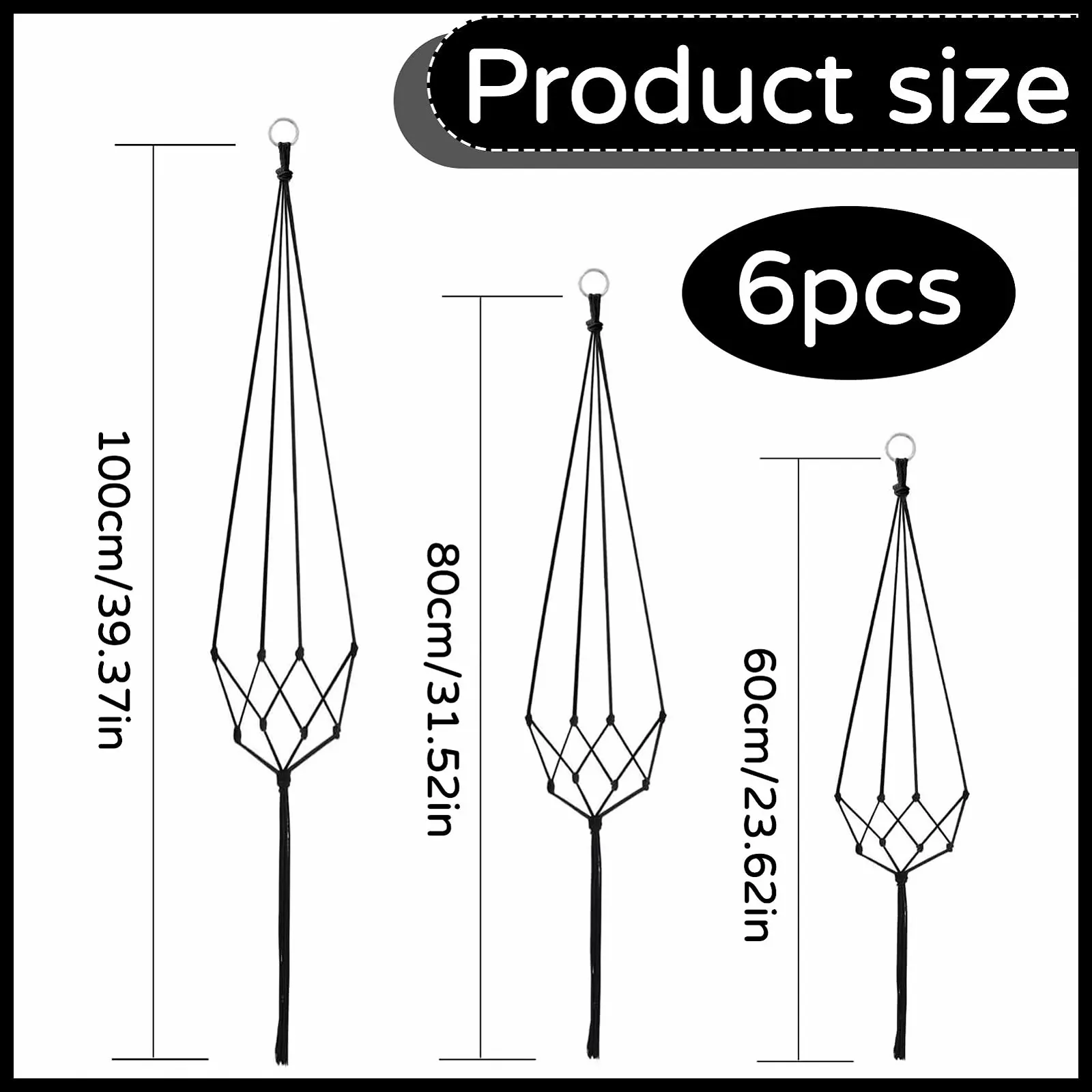 Підвісні кошики для макраме Бавовняна мотузка Набір з 6 шт., фото №2