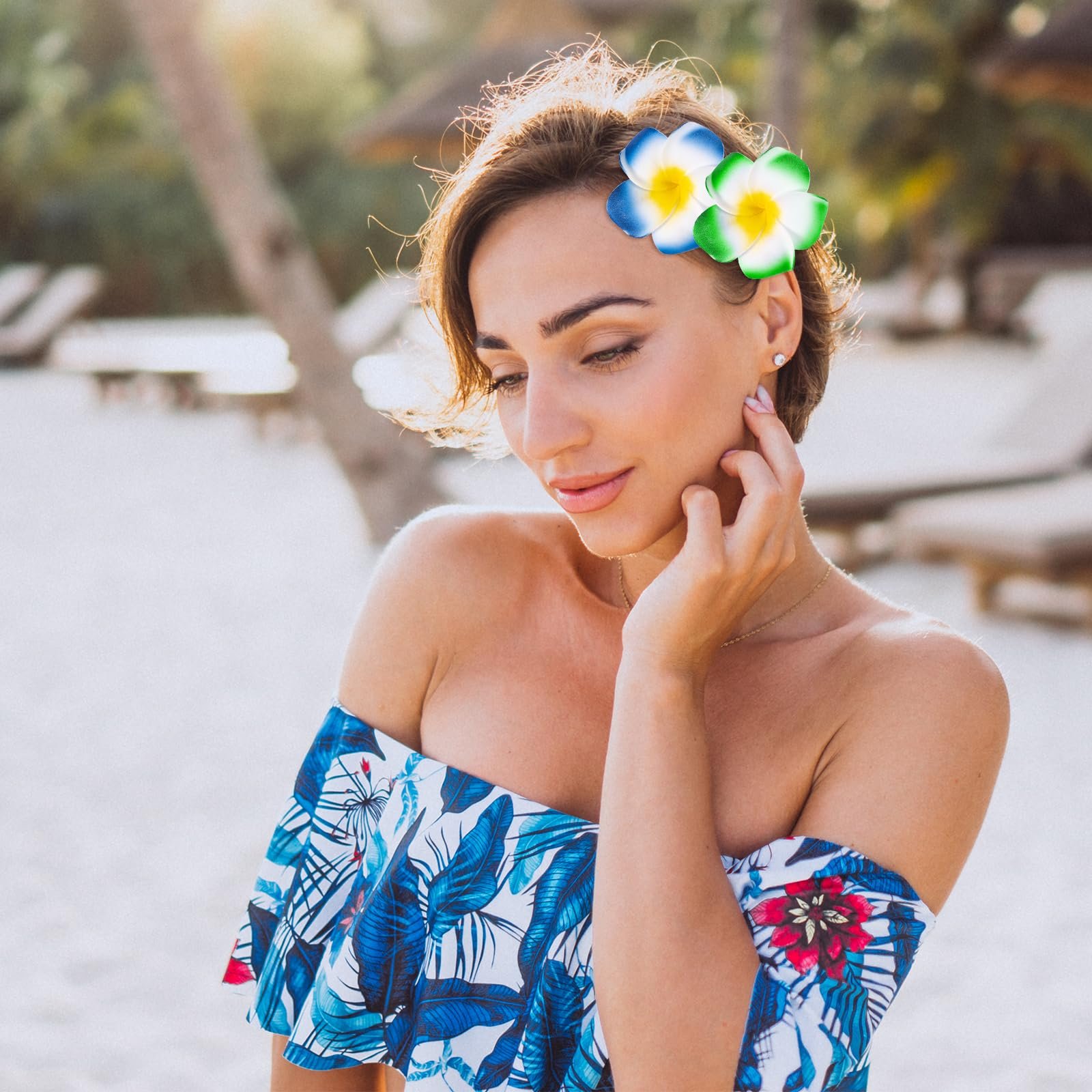 Заколка для волосся Квітка Plumeria Гавайська квітка 6 см Різнокольоровий, 16 шт, фото №5