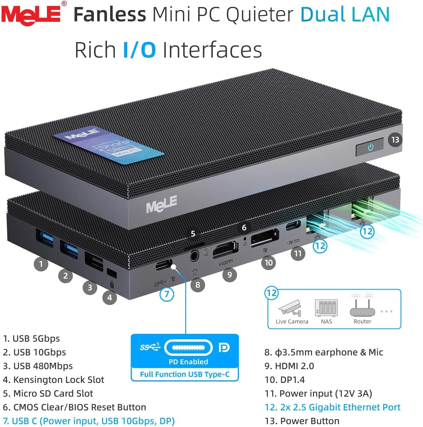 Міні ПК MeLE Quieter DL F5Q / Intel N100 / RAM 16GB / SSD 512GB / 2 х HDMI / LAN / Wi-Fi 5 / Bluetooth 5.1 / Windows 11 / Black, фото №8 Міні ПК MeLE Quieter DL F5Q / Intel N100 / RAM 16GB / SSD 512GB / 2 х HDMI / LAN / Wi-Fi 5 / Bluetooth 5.1 / Windows 11 / Black, фото №8