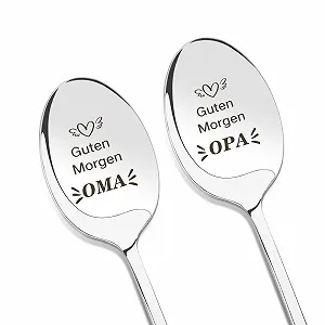 Ложка з гравіюванням для дідуся та бабусі Guten Morgen OPA/OMA, паковання з 2 штук - Фото 1