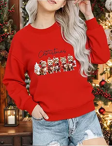 Різдвяний світшот TUANMOZI Червоний для дівчаток, повсякденний, з довгими рукавами synthetic.ua - Фото 1