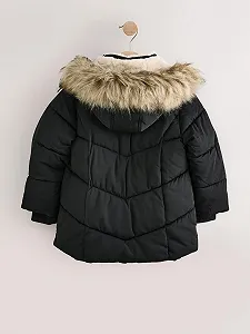 Стёганая куртка Next для девочки, водоотталкивающая, с отделкой из искусственного меха synthetic.ua - Фото 1