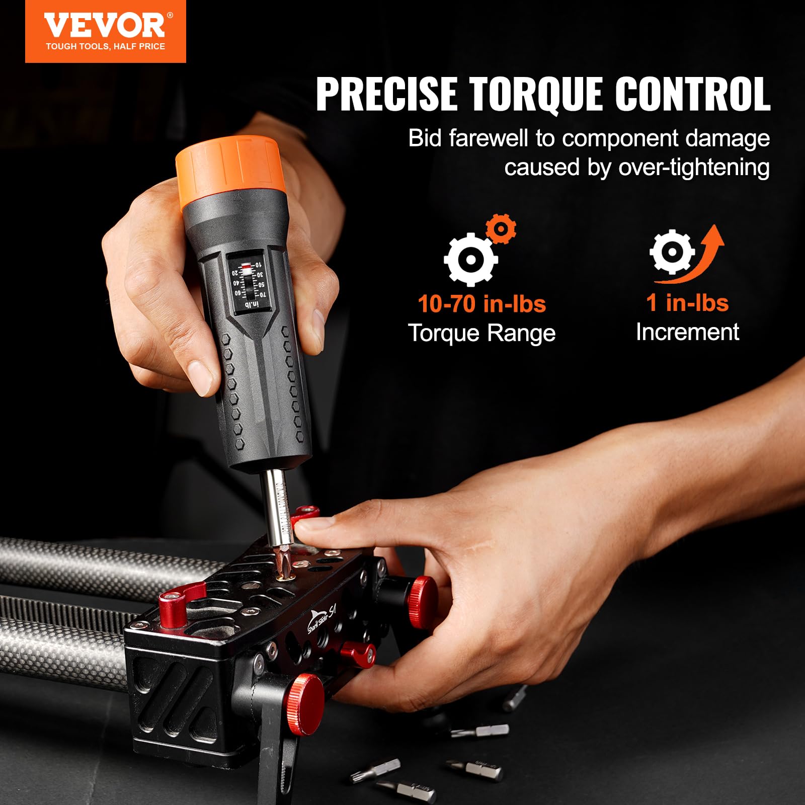 Динамометрическая отвертка VEVOR 1/4" с набором ключей, диапазон регулировки крутящего момента 1.13-7.91Нм, шаги 1 in lb, набор отверток с смотровым окном, фото №2