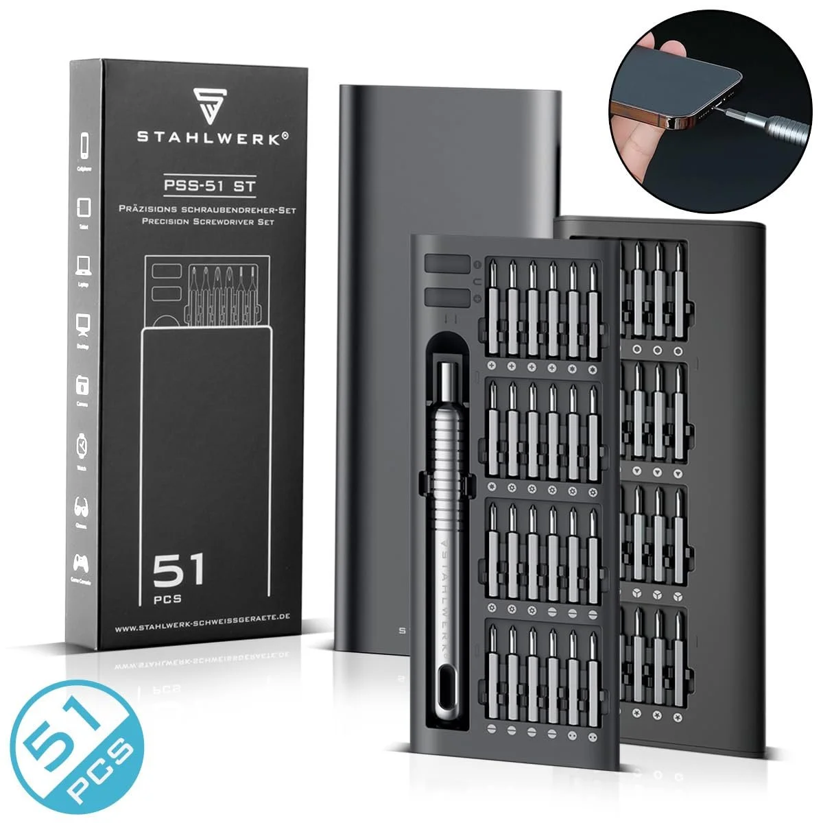 Набір викруток прецизійний STAHLWERK PSS-51 ST 51 предмет Chrome Vanadium Bit Set, фото №2