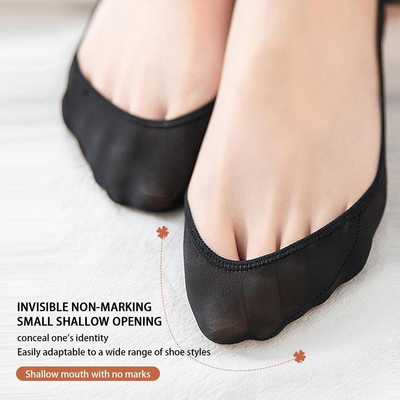 9 пар невидимых дышащих носков-невидимок, полуносков, невидимых нескользящих шелковых носков, нескользящих носков до щиколотки для лоферов и туфель на высоких каблуках, фото №4