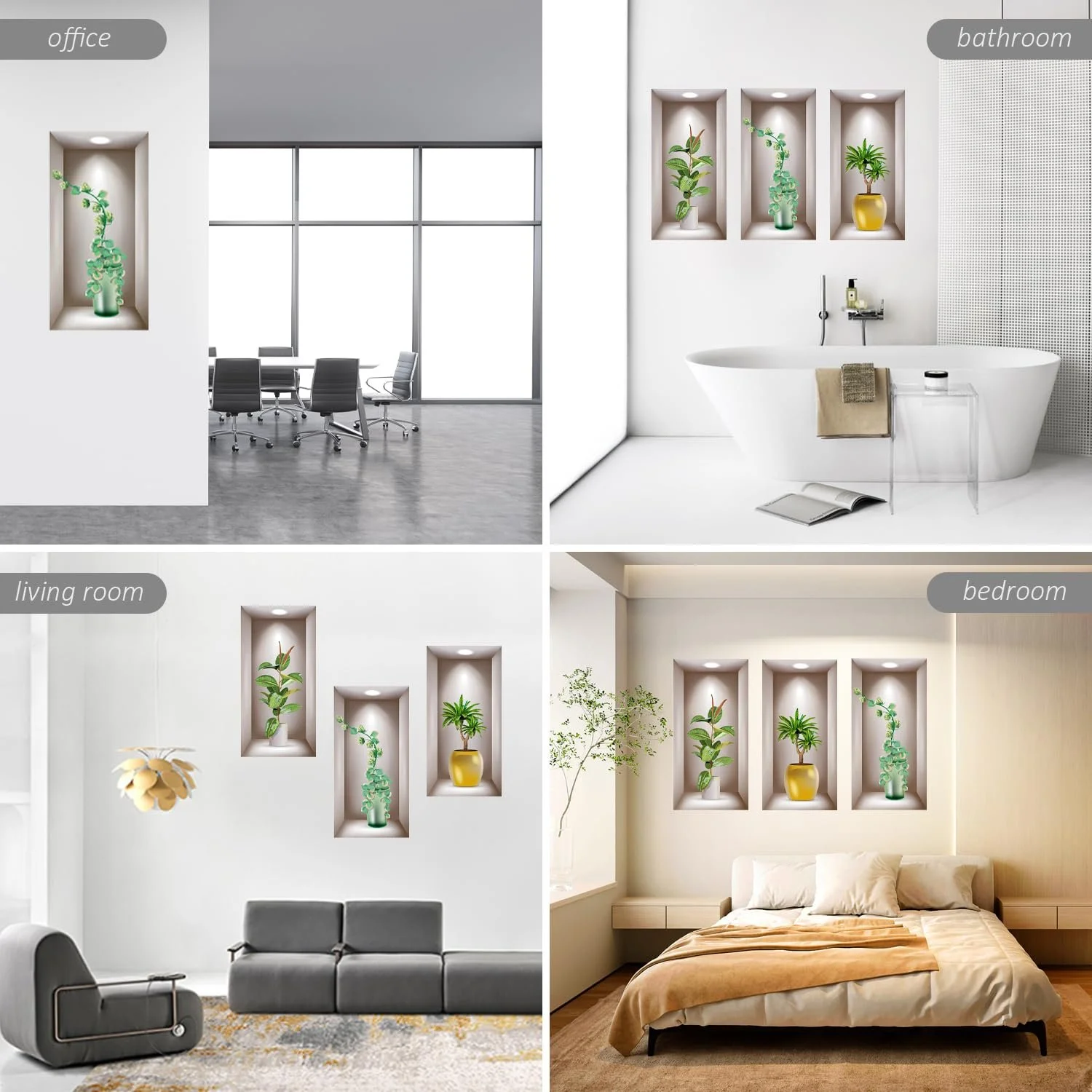 Наклейки на стіну 3D Рослини в горщиках 3 штуки зі скребком 20 x 40 см, фото №6