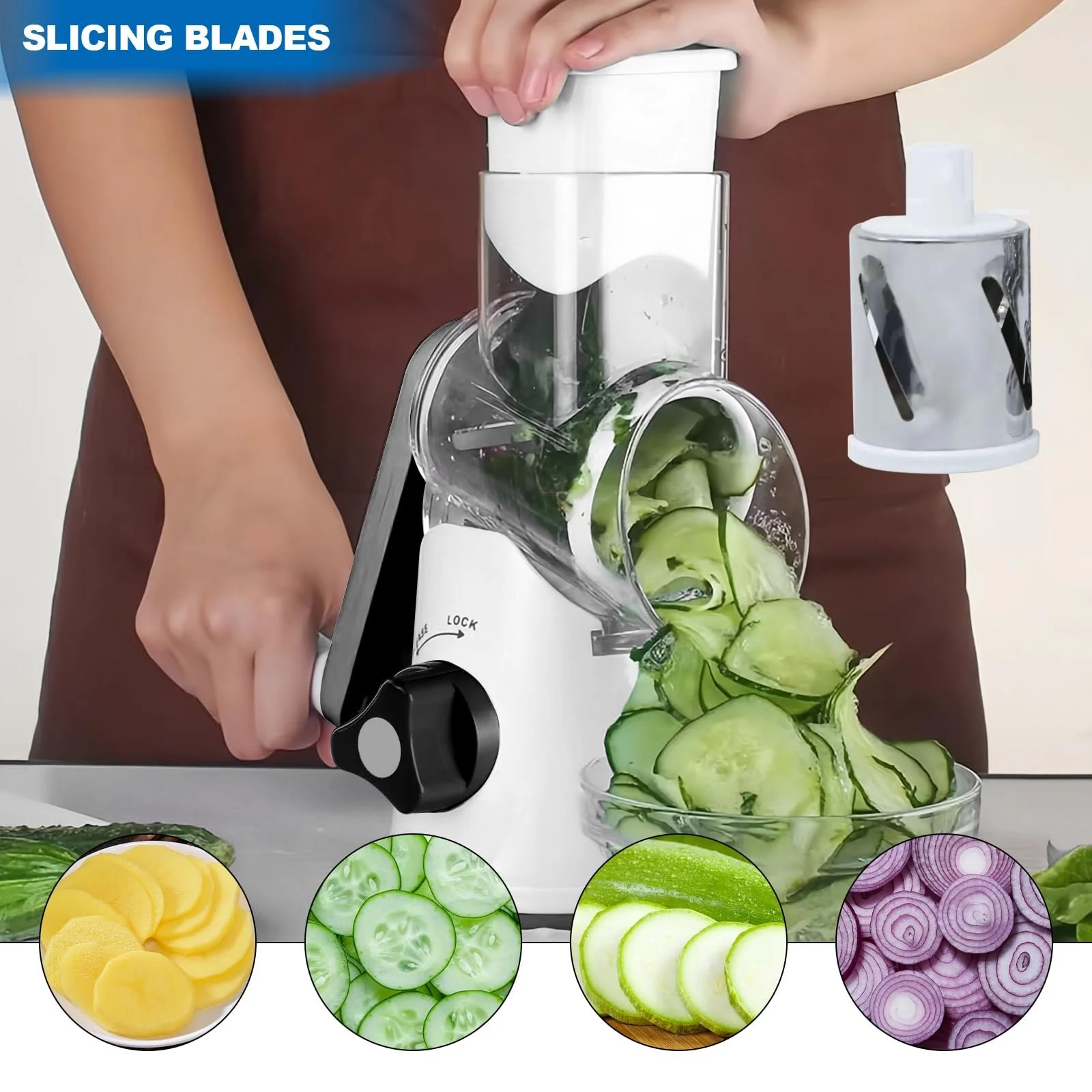 Тертка з ручкою для сиру, терка для овочів з 3 барабанними лезами, фото №4