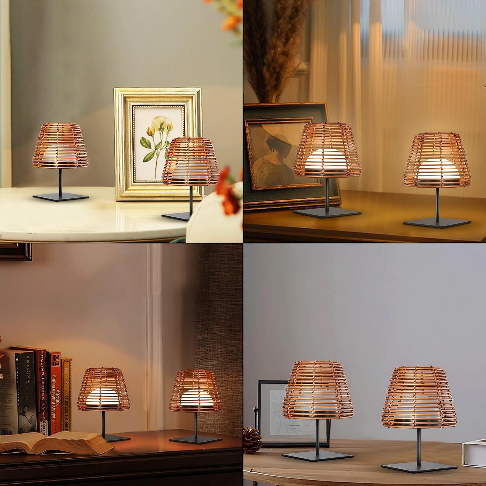 Настольная лампа MALUX Wireless LED Rattan Bamboo набор из 2 шт. дерево, фото №6