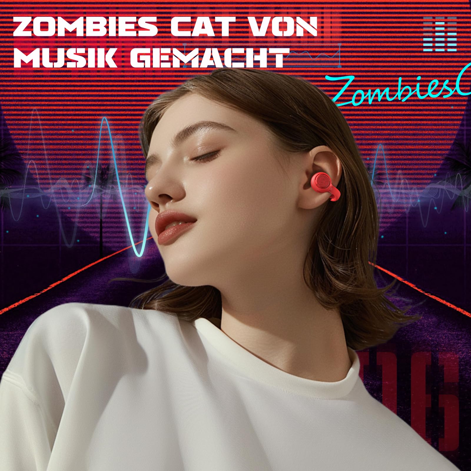 Наушники ZOMBIES CAT Bluetooth Clip On Open Ear Wireless B3 Красные, фото №4