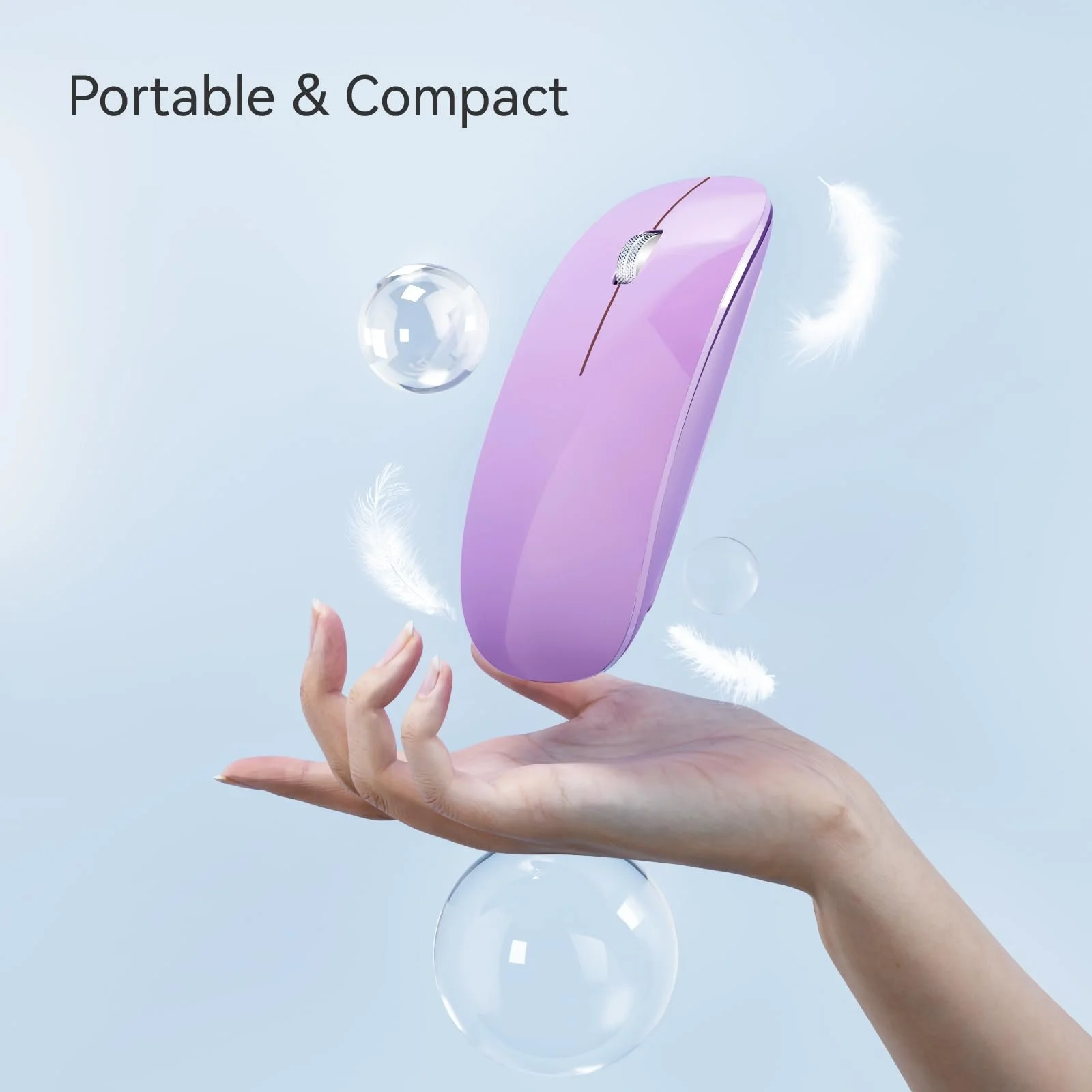 Миша Uiosmuph Бездротова Bluetooth з USB Nano Приймачем Tri-Mode (Dual Bluetooth 5.1 + 2.4GHz) Тиха Акумуляторна для Ноутбука, ПК, iPad, Mac Фіолетова, фото №3