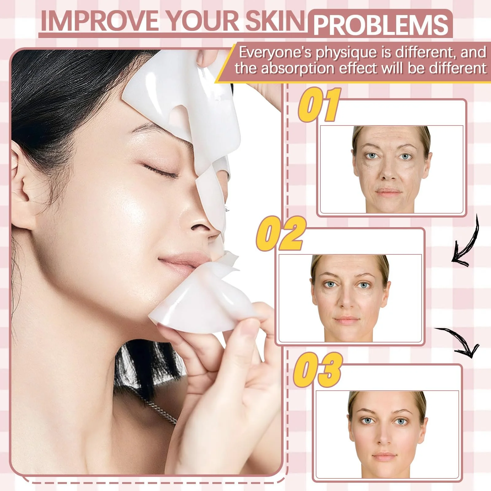 Маска Коллагеновая для лица в упаковке 5 штук, лифтинг и укрепление, увлажняющая, антивозрастная, уменьшает мимические морщины, растворимый коллаген, ночная маска для лица (B), фото №4