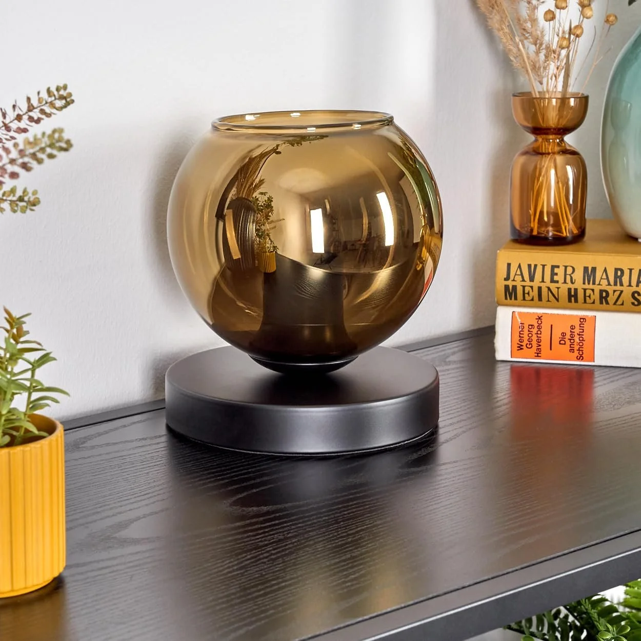 Настільна лампа HOFSTEIN Koyoto Retro Метал Скло Ø 15 см E27 Black/Gold, фото №2