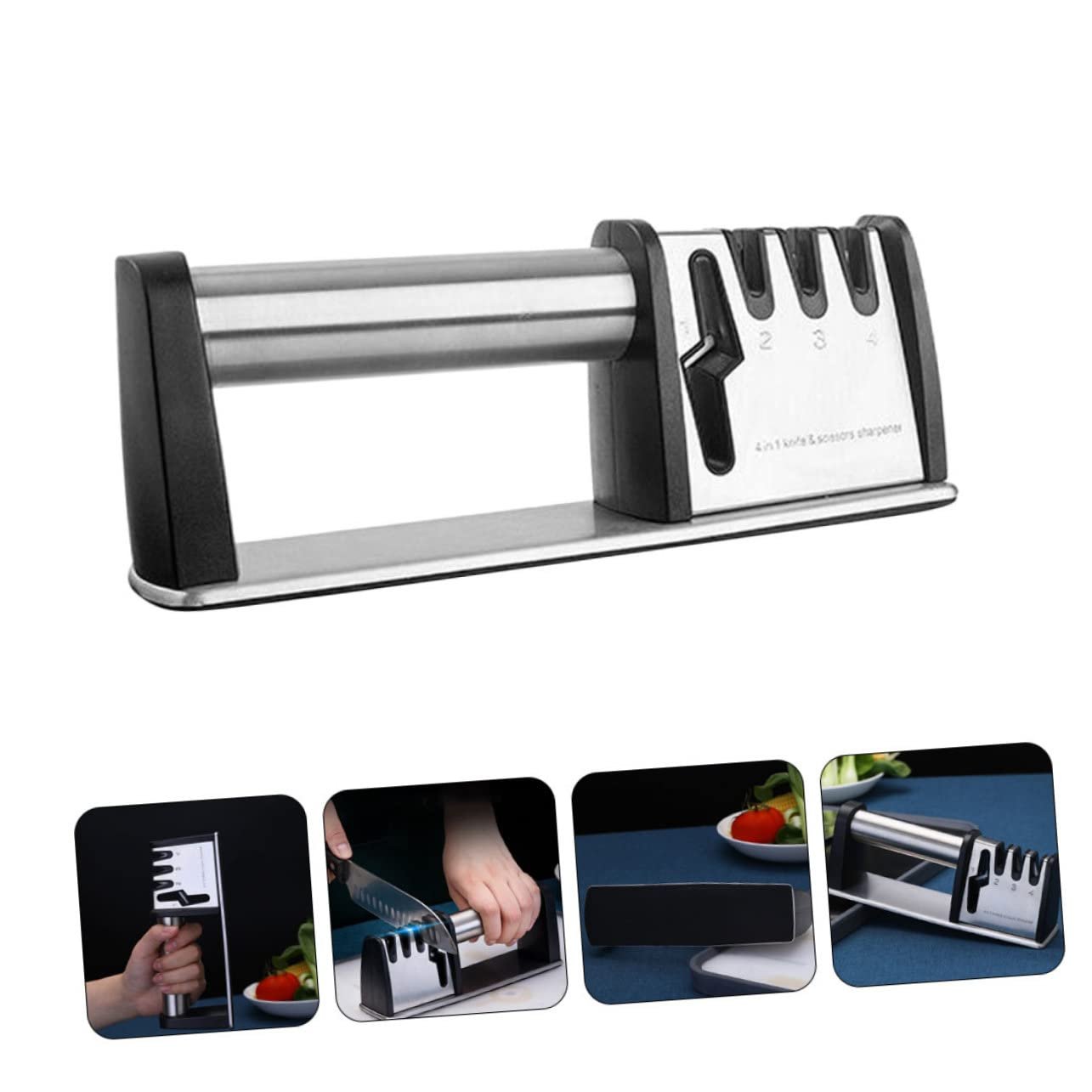 Ручная точилка для ножей и ножниц эргономичная серебристая, фото №5