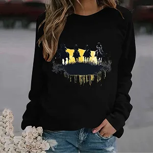 Лонгслив Komiseup Basic, круглый вырез, свободный крой, свитшот без капюшона, западный ковбойский принт, праздничная спортивная рубашка, модный топ с принтом лошадей, подростковая одежда для девочек 14 synthetic.ua - Фото 1