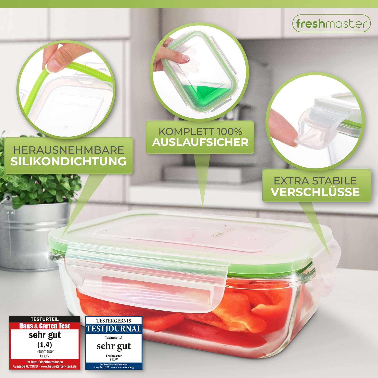 Набір скляних контейнерів для зберігання продуктів Fresh Master герметичні, фото №4